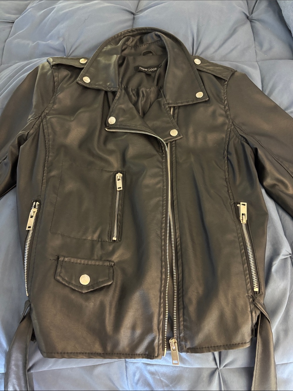 New Look Black Faux Leather Moto Jacket with Silver Hardware